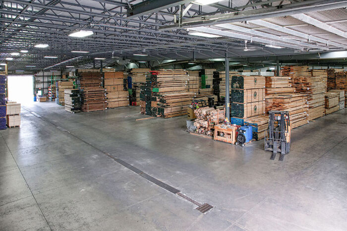Big warehouse with lumber products